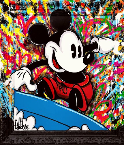 Mickey adore le surf van Eddy Vitalone, Schilderij te koop op Singulart