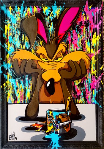Will Coyote et sa peinture spécial tunnel di Eddy Vitalone, Pittura in vendita su Singulart