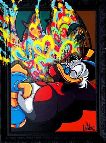 Picsou rêve d'amour sous les palmiers van Eddy Vitalone, Schilderij te koop op Singulart