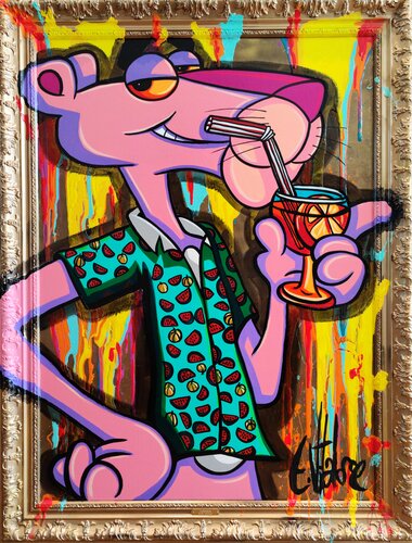The pink panther loves aperol spritztz di Eddy Vitalone, Pittura in vendita su Singulart