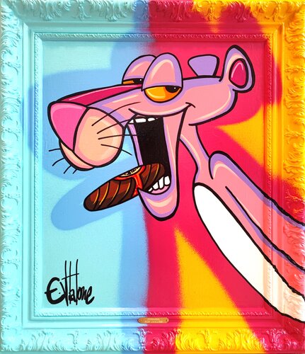 Pink panther loves Partagas van Eddy Vitalone, Schilderij te koop op Singulart
