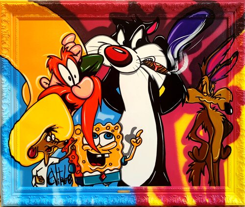 Sylvestre a attrapé Bip Bip van Eddy Vitalone, Schilderij te koop op Singulart