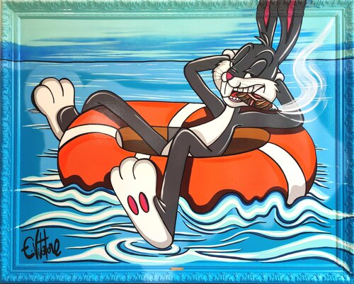 Cigar & farniente in swimming pool van Eddy Vitalone, Schilderij te koop op Singulart