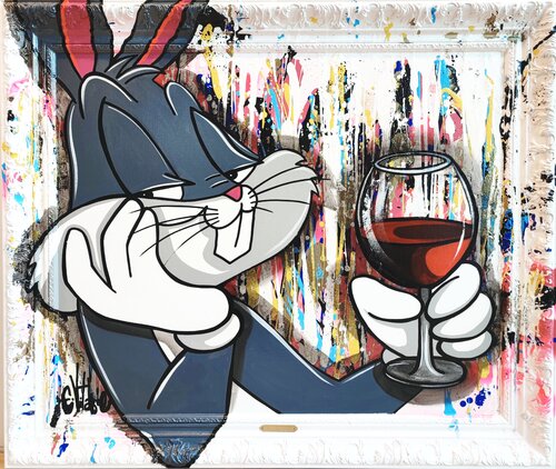 Bugs Bunny prefers red wine van Eddy Vitalone, Schilderij te koop op Singulart
