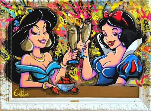 Champagne entre copines van Eddy Vitalone, Schilderij te koop op Singulart