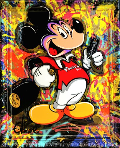 Mickey va fêter sa nouvelle Porsche van Eddy Vitalone, Schilderij te koop op Singulart