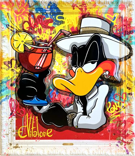 Daffy duck le jet-setteur van Eddy Vitalone, Schilderij te koop op Singulart
