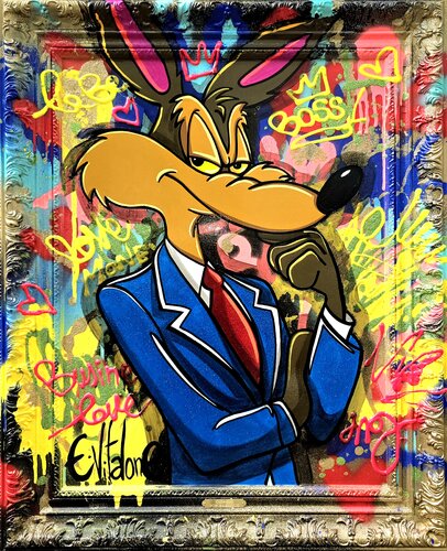 Wile E coyote le businessman di Eddy Vitalone, Pittura in vendita su Singulart