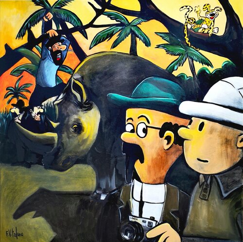 Le safari de la bande à tintin van Eddy Vitalone, Schilderij te koop op Singulart