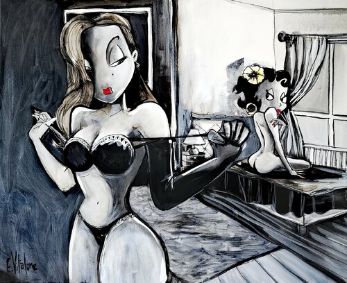Jessica Rabbit sous le charme de Betty Boop di Eddy Vitalone, Pittura in vendita su Singulart