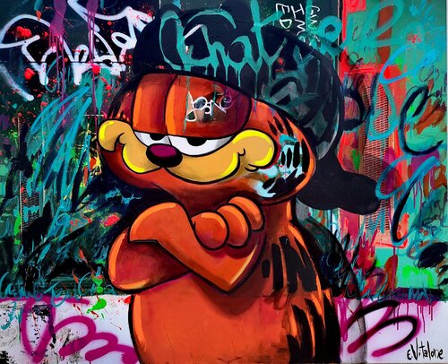 Garfield, chat de la rue di Eddy Vitalone, Pittura in vendita su Singulart