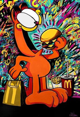 Garfield s'enfile un gros Big Mac by Eddy Vitalone, 회화 for Sale on Singulart