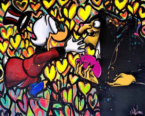 La tentation de Picsou van Eddy Vitalone, Schilderij te koop op Singulart