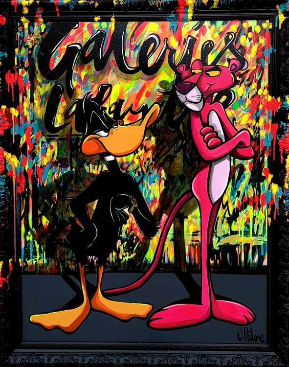 Daffy Duck et la Panthère rose devant les Galeries Lafayette Eddy Vitalone