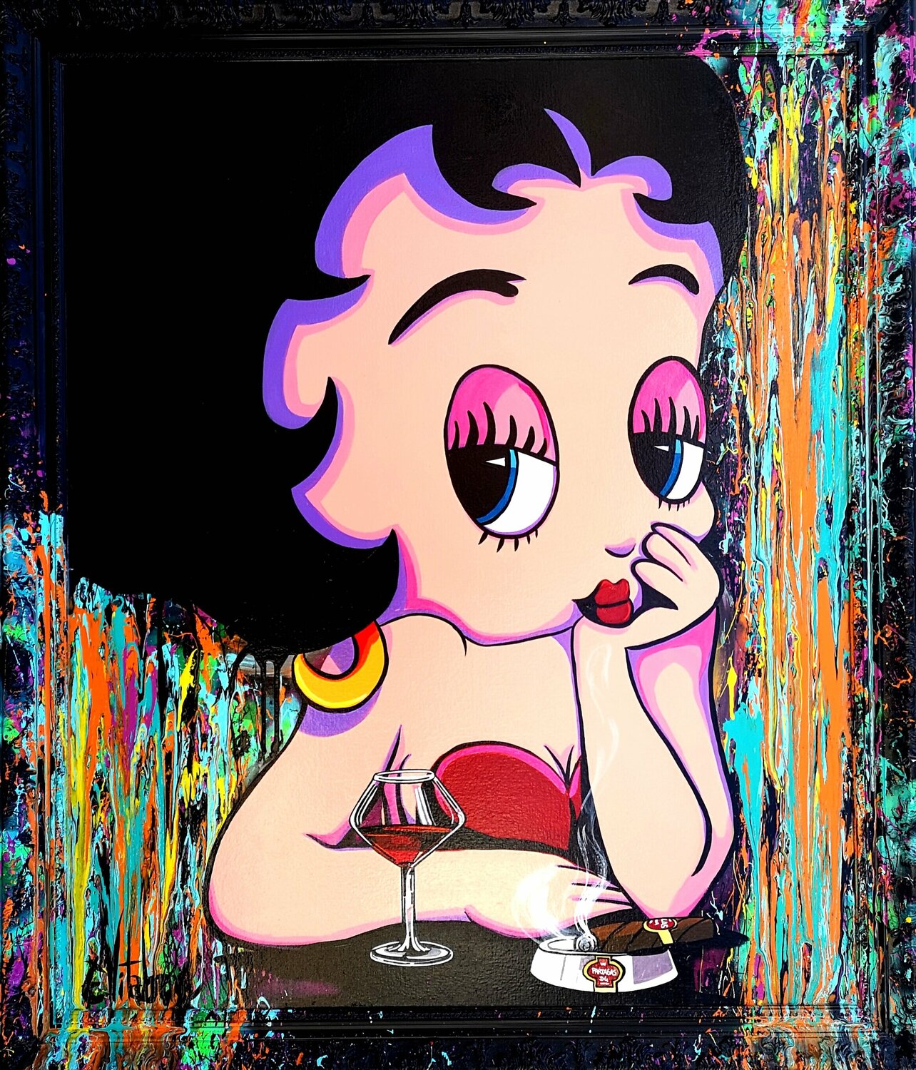 Betty Boop adore le cigare et le pinard Eddy Vitalone Originalgemälde zu verkaufen