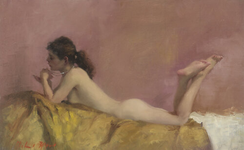 Recumbent Nude - Mars Violet di Michael Alford, Pittura in vendita su Singulart