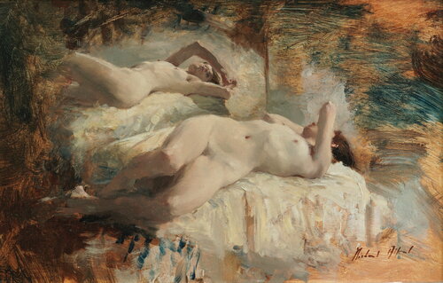 Sleeping Nude,White Fabric, Reflected di Michael Alford, Pittura in vendita su Singulart