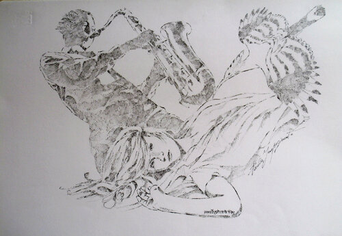 L' UPUPA E IL SAX de Paola Imposimato, Dibujo a la venta en Singulart