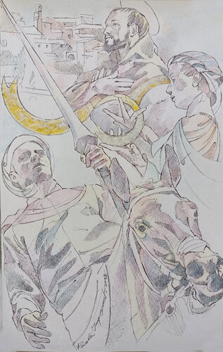 IL POTENTE CAVALIERE TEMPLARE van Paola Imposimato, Tekening te koop op Singulart