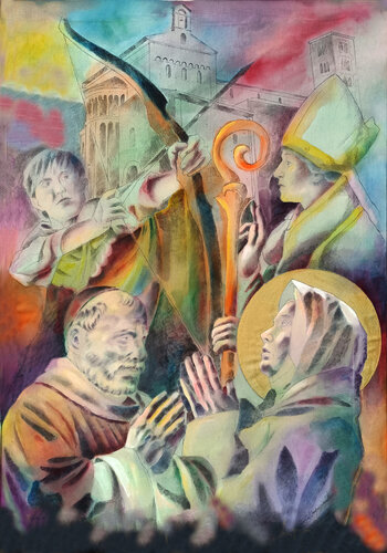 LA CANONIZZAZIONE DI SANTA CHIARA par Paola Imposimato, Peinture en vente sur Singulart