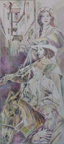 LA LEGGENDA DI SANT'ELIGIO E DEL CAVALLO RISANATO di Paola Imposimato, Pittura in vendita su Singulart