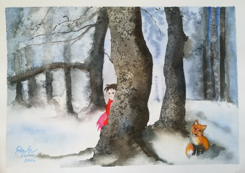 Amigos en Invierno van Paula Leiva, Werk op papier te koop op Singulart