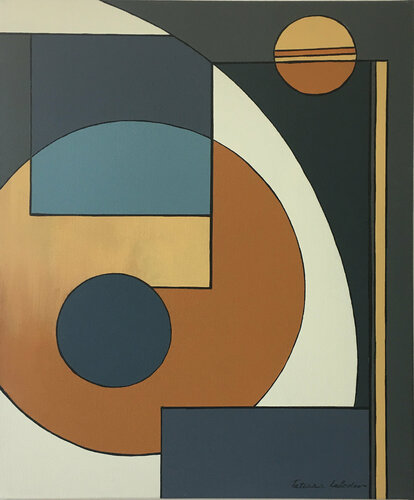 Abstraction  AG_74 "Composition avec deux ronds orange" di Tatiana Lebedev, Pittura in vendita su Singulart