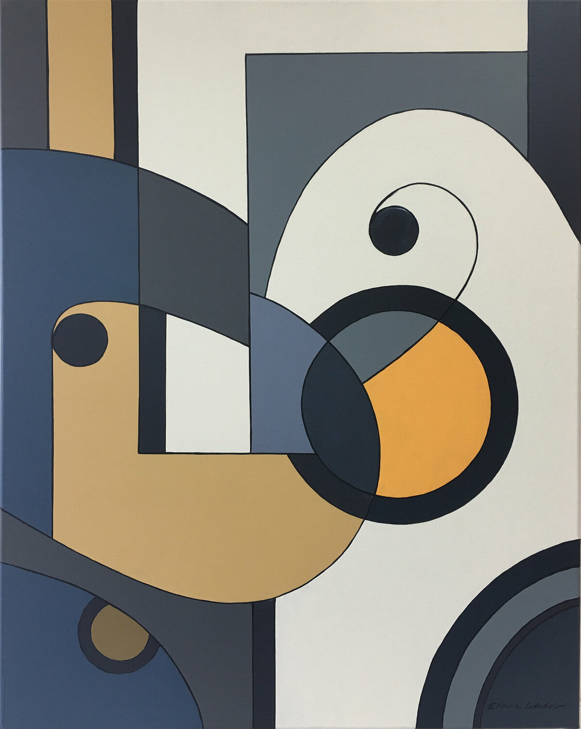 "Yellow & Blue " Abstraction  AG_58 Tatiana Lebedev Peinture originale à vendre