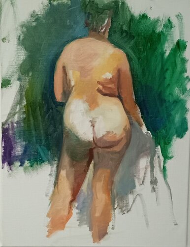 female standing back van Riemer Den Ouden, Schilderij te koop op Singulart