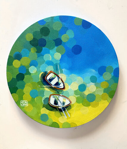 boats | yellow blue wanderers van Ada Chini, Schilderij te koop op Singulart