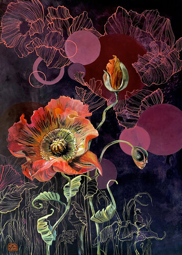 Papaver Somniferum di Ada Chini, Pittura in vendita su Singulart