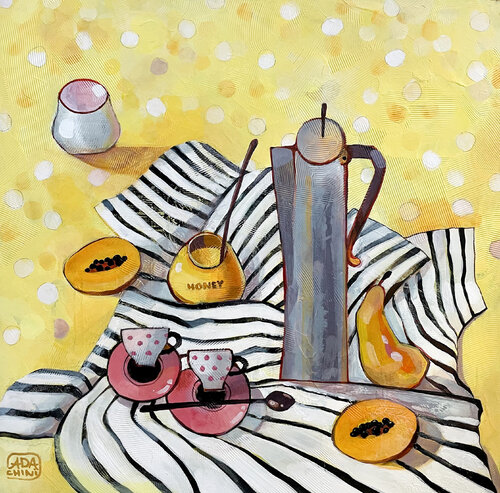 yellow still life with honey von Ada Chini, Malerei kaufen auf Singulart