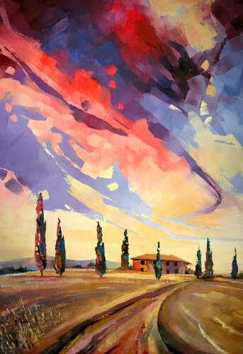 magici cipressi toscani di Ada Chini, Pittura in vendita su Singulart