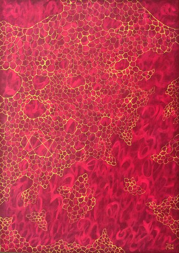 Passion en rouge et or by Andrée Cazin, Painting for Sale on Singulart