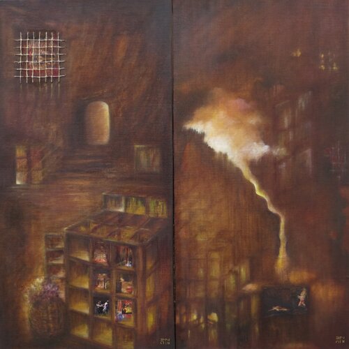 Des Vies Singulières Coeur de Nuit . Diptyque par Andrée Cazin, Peinture en vente sur Singulart
