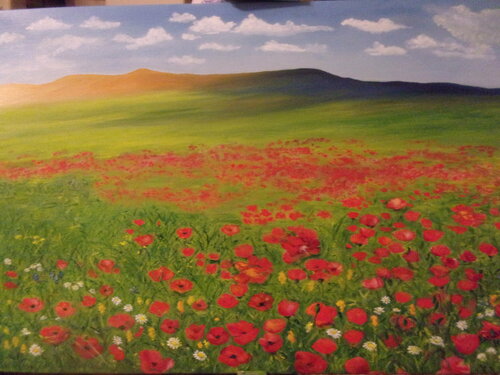 Poppies on meadow de Dušan Kochan, Pintura a la venta en Singulart