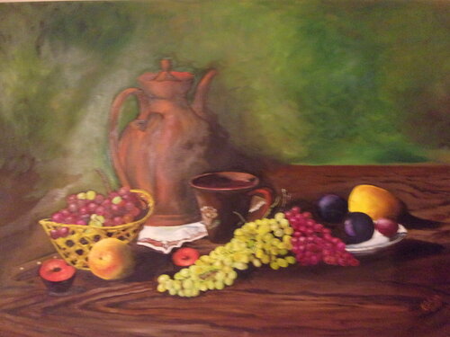 Still life with grapes de Dušan Kochan, Pintura a la venta en Singulart