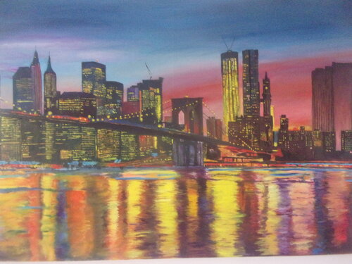 New York - the Brooklyn bridge at night von Dušan Kochan, Malerei kaufen auf Singulart