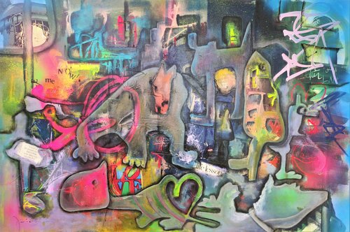 Little girls imaginary friends by Jaio DosAnjos, Painting for Sale on Singulart