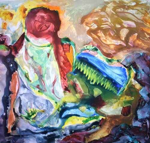 Monkey and crocodil di Leszek Nowak, Pittura in vendita su Singulart