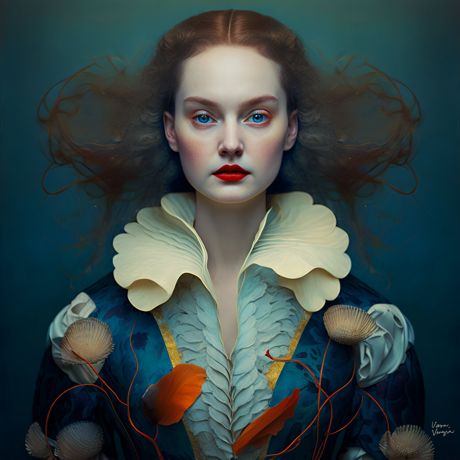 Young Queen Digital painting on canvas Framed in hand built Renaissance