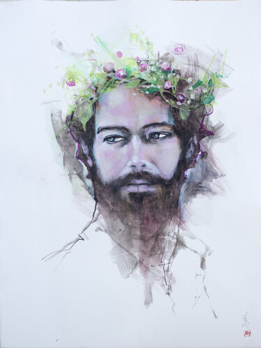 Flower man - homme fleurs by Laurent Bergues, Work on Paper for Sale on Singulart