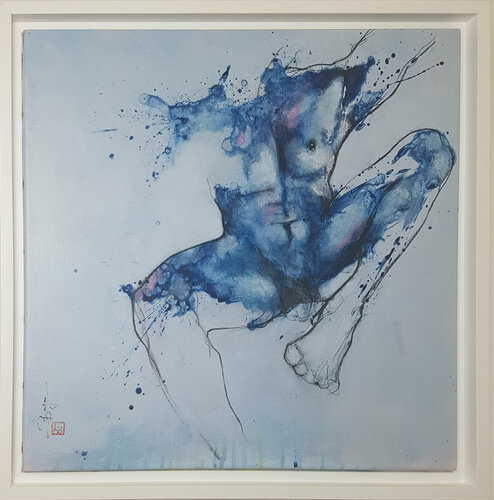 Sculpture sur tache, Homme bleu Laurent Bergues