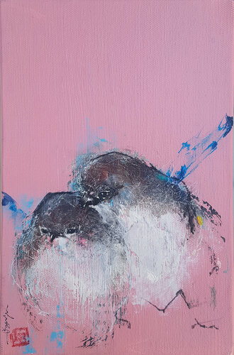 Happy  tender Piou by Laurent Bergues, Painting for Sale on Singulart