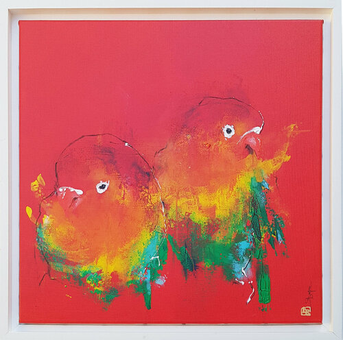 Happy Pious-Inséparables by Laurent Bergues, Painting for Sale on Singulart