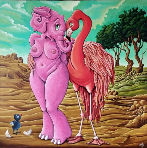Bella et le flamand rose par Veronique Peytour, Peinture en vente sur Singulart