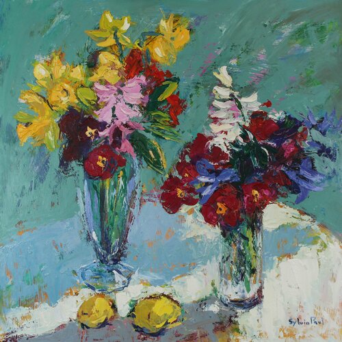 Two Vases of Spring Flowers Sylvia Paul