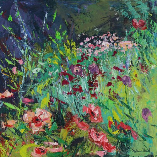 Pink Poppies in the Garden di Sylvia Paul, Pittura in vendita su Singulart