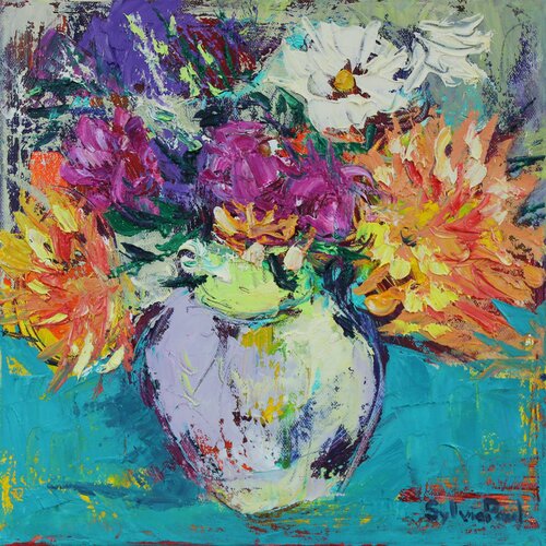 Summer Flowers in White Jug di Sylvia Paul, Pittura in vendita su Singulart