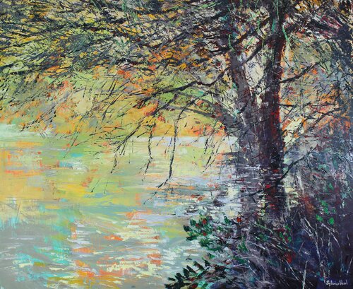 River Stour in Winter, Flatford di Sylvia Paul, Pittura in vendita su Singulart
